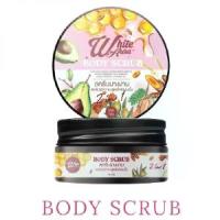 ราคา (แท้/แพ็คเก็ตใหม่ล่าสุด) สครับไวท์ออร่า สครับนางงาม White Aura Body Scrub ผิวกาย สูตรไพลนมผึ้ง 350 g. (1735368173210273059)