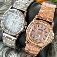 ราคา นาฬิกาข้อมือผู้หญิง GENEVA หน้าปัดขอบมนล้อมเพชร สายเลส-แม่เหล็ก (G2) (1729591148227038078)