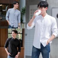 ราคา เสื้อเชิ้ตคอจีนแขนยาว (รุ่นกระดุมยาว) ผ้า OXFORD Clothing ผู้ชาย Man (1729622458219137765)