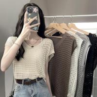 ราคา เสื้อยืด ไหมพรม แขนกุด ถักตาข่าย ผ้ายืด ใส่สบาย ฟรีไซส์ สไตล์เกาหลี เสื้อแฟชั่นผู้หญิง Outfits Clothing Lady Women W0093-A (1729665715170543726)