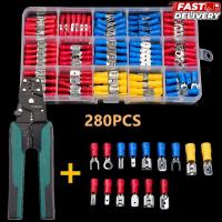 ราคา หางปลา 280 ชิ้น หางปลาแบน หางปลาแฉก หางปลากลม หุ้มฉนวน PVC 280 ชิ้น พร้อมกล่องและป้ายบอกขนาด 280 PCS assorted crimp terminals with case + โมงคีม คีมปอกสายไฟ คีมตัด 5 in 1 (1730217608205798131)
