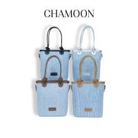 ราคา กระเป๋าแฟชั่น CHAMOON รุ่นชาวิ้ง CL16 ทรงถังถือได้ มีสายสะพายข้างผ้ายีนส์ตัดขอบหนังเรียบๆแต่ดูดี กระเป๋าชาลีนชาวิ้ง (1730565913852086549)