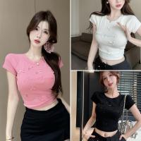 ราคา Lunashop พร้อมส่ง เสื้อยืดผู้หญิง เสื้อยืดสวยๆผู้หญิง เสื้อรัดรูปสวยๆ เสื้อยืดแฟชั่นปักตัวอักษรโบว์สีทึบ เสื้อครอปทรงเข้ารูปเก๋ไก๋ (1730934162108221937)