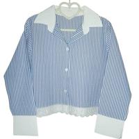 ราคา เสื้อเชิ้ตแขนยาวลายริ้วแต่งชายเสื้อลูกไม้ฟรีไซส์ อก32-38(L4) (1731630003107300447)