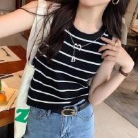 ราคา เสื้อแขนกุดลายทาง ผ้าไหมพรมนิ่มสำหรับผู้หญิงพร้อมส่ง เสื้อคอกลมสีพื้น Y116 Clothing Women (1731400897922632521)
