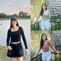 ราคา เสื้อครอปคอเหลี่ยมแขนยาว ผ้ายูนิโคล่ ผู้หญิง Clothing Women (1729773805703694995)