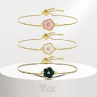 ราคา สร้อยข้อมือดอกไม้, Vnox, ทำจากทองแดงและสแตนเลส, สร้อยข้อมือโซ่, ตกแต่งด้วยเพทาย, ปรับได้ (1730029419182001114)