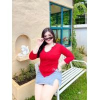 ราคา เสื้อผ้าสาวอวบ เสื้อยืดผ้าร่องเล็กกระดุมหลอกแขน5ส่วน จ67 Clothing ผู้หญิง Women Lady (1729620725189282096)
