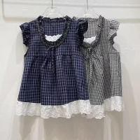 ราคา เสื้อเชิ้ตลายสก๊อตสไตล์เกาหลี, OOTD, สำหรับผู้หญิง, ชุดฤดูร้อน, การเย็บปะติดปะต่อกันลูกไม้, เสื้อตุ๊กตาหนุ่ม, เสื้อแขนกุดพอง, เสื้อแขนเล็กพอง (1731780556753897146)