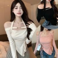 ราคา เสื้อยืด ไหล่โชว์ สวยหวาน ความเก๋ เอวผูก ชุดเสื้อ Clothing ผู้หญิง Women Lady (1730245512729299121)