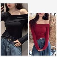 ราคา เสื้อยืดแขนยาวปาดไหล่ รัดรูป เซ็กซี่ สไตล์เกาหลี สําหรับผู้หญิง Clothing Lady Women (1729999429283383373)