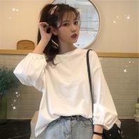 ราคา เสื้อยืดแขนยาวผู้หญิงทรงหลวม oversize เสื้อผ้าแฟชั่นผู้หญิงสาวอวบวัยรุ่น เสื้อโอเวอร์ไซส์เกาหลี คอกลม แขนพอง มินิมอล สีพื้น สีขาว สีดำ ลำลอง Tshirt Clothing Women Lady (1730014757182998874)