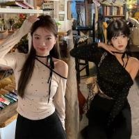 ราคา เสื้อยืดแขนยาวเปิดไหล่ สไตล์หวานๆ ลายจุด (1731396921840862385)