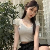 ราคา เสื้อครอป เสื้อครอปผู้หญิง สาวอวบใส่ได้ คอวี สีพื้นๆ จั๊มขอบ แขนกุด โชว์เอวสาว#EL02117 (1729979049929574697)