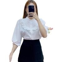 ราคา เสื้อคอจีนระบายหน้าอกผ้าไหมอิตาลีสีพื้น ผู้หญิง Women Lady Clothing (1730792422774376925)