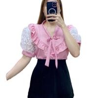 ราคา เสื้อผูกโบว์หน้าระบายอกออร์เดอร์ สีพื้นไหมอิตาลี Lady แต่งระบายแขนลูกไม้ Women Clothing ผู้หญิง เสื้อคอวี แต่ง (1730076900271360477)