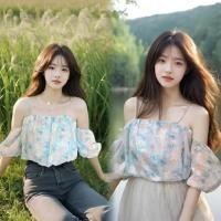ราคา เสื้อครอปผู้หญิงสไตล์ฝรั่งเศส คอปาด Women Clothing (1731722898226514097)