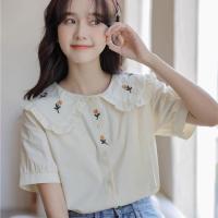 ราคา เสื้อเชิ้ตคอปกตุ๊กตาปักลายสีขาวแขนสั้นแขนพองสำหรับผู้หญิงช่วงฤดูร้อน (1732133689438144623)