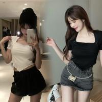 ราคา เสื้อครอปแขนสั้น แฟชั่นหน้าร้อน เสื้อยืดเอวลอยทรงสามเหลี่ยม ผู้หญิง Lady Clothing Women (1729618675666159693)
