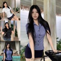 ราคา เสื้อเชิ้ตลายเบา สีขาวดีไซน์เข้ารูป แขนสั้นทรงคอด (1731654942168548429)