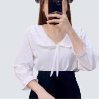 ราคา เสื้อคอบัวปกแต่งลูกไม้สวยๆสายผูกโบว์สีขาวสะดุดตาผ้าด้อบบี้ อก40ยาว24สีพื้น ธรรมดา Women Clothing ผู้หญิง Lady เสื้อคอวี แต่ง (1730028732704983517)