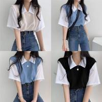 ราคา เสื้อยืดโปโล คอปก สไตล์เกาหลี สีทูโทนน่ารักๆ Clothing Shirt Women Polo Girl Lady ผู้หญิง (1730107816039647309)