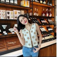 ราคา เสื้อไหมพรม เสื้อกั๊กลายดอกไม้ สีแดง ซิปหน้า Y173 (1731536879814347593)