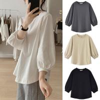 ราคา เสื้อยืดแขนยาวผู้หญิงสไตล์เกาหลี oversize เสื้อผ้าสาวอวบน่ารักๆ ลำลองทรงหลวม เสื้อยืดแขนบอลลูนแฟชั่นมาใหม่สวยๆ สีพื้น (1730741180900542794)