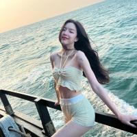ราคา sea time ชุดว่ายน้ําแฟชั่น ชุดสูทสองชิ้นเอวสูง set bikini yellow summer women ชายหาด (1731920717558417461)