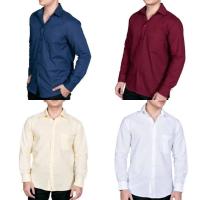ราคา เสื้อเชิ้ตคอปก ผ้าไหมอิตาลี เสื้อทำงานแขนยาวสีพื้น ผ้าดีใส่สบายระบายเหงื่อได้ดี [ไซส์ M-4XL] (1729602013633022393)