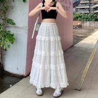 ราคา กระโปรงเค้กสีขาวเอวสูงกระโปรงลูกไม้ยาวปานกลางสไตล์หรูหราเอวยางยืดกระโปรงทรงเอ (1730932924871576002)