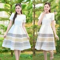 ราคา เดรสสีขาวสุภาพงานน่ารัก ผ้าฝ้ายชินมัยอัดกาว S-6XL [SRY06] (1731366286158890331)