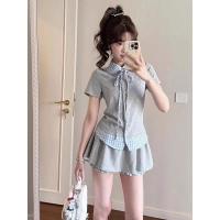 ราคา ชุดทูพีซ เสื้อผ้าผู้หญิง สไตล์เกาหลีฤดูร้อน สไตล์กระโหลก เย็บปะติดปะต่อกัน ลายสก๊อต ปกโปโลสองชิ้นปลอม เสื้อและกระโปรง กางเกง เซ็ต (1731751870693541578)