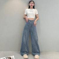 ราคา NAMCHA กางเกงยีนส์เอวสูงทรงกระบอกกลางกระบอกลิซ่า ปักลาย 2604 (1732028847482242893)