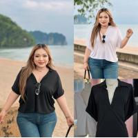 ราคา Plus size️ เสื้อยืดสาวอวบ อก60 ทรงสวยคลาสสิค คอปกผ้าเด้ง M86 (1729444369992616460)