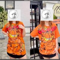 ราคา เสื้อยืดพิมพ์ลายการ์ตูนแฟชั่น การ์ตูนแมวสีส้ม-07306 (1730764105614133972)