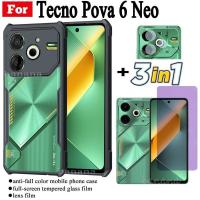 ราคา เคสโทรศัพท์กันกระแทก 3 in 1 สำหรับ Tecno Pova 6 Neo, เข้ากันได้กับ Tecno Pova 6 5G, Pova 6 Pro, Pova 5 Pro, Camon 30 Pro, กระจกนิรภัยป้องกันรังสีสีฟ้า, รวมฟิล์มเลนส์ (1730447719392512598)