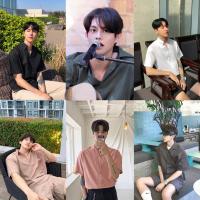 ราคา เสื้อเชิ้ตผู้ชายสีพื้น เสื้อฮาวายสไตล์เกาหลี (รุ่นไม่มีกระดุม) (1729429666878294676)