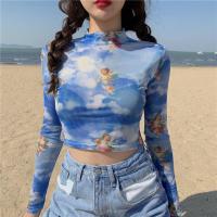 ราคา เสื้อยืดพิมพ์ลายมัดย้อม แขนยาว คอสูง เสื้อครอป สำหรับผู้หญิง SS24 (1729869519590165301)