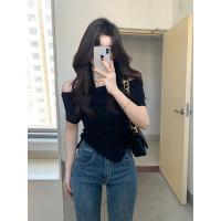 ราคา เสื้อยืดปาดไหล่ ดีไซน์ไม่ปกติ แขนสั้น สำหรับฤดูร้อนของผู้หญิง ดีไซน์เก๋ไก๋ ทรงสลิมฟิต สีดำ เสื้อสาวฮอต Clothing Women Tshirt (1731706098052467013)