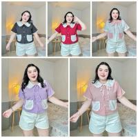 ราคา เสื้อสาวอวบ แขนสั้นคอบัวแต่งลูกไม้ (อก38-48นิ้ว) เสื้อ แฟชั่น (1732241837321716981)