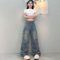 ราคา NAMCHA กางเกงยีนส์คาโก้ กระบอกกลางเอวสูง คาโก้ 6กระเป๋า สีกรีนบลู 2610 (1732213467502315341)