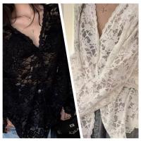 ราคา เสื้อเชิ้ตแขนยาวสีดำคอวีแบบลูกไม้ ใส่สบาย (1732272991344363697)
