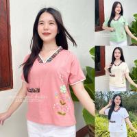 ราคา เสื้อผ้าฝ้ายเนื้อนุ่ม ผู้หญิง คอวี งานปักมือ แต่งเทปผ้าทอ ผ้าสวย ใส่สบาย งานดี Clothing Women (1731321393933747318)