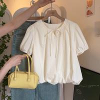 ราคา เสื้อเบลาส์แอปริคอท สไตล์เกาหลี น่ารัก ดูอ่อนเยาว์ คอกลม ผูกโบว์ แขนพัฟ ชายระบาย ทรงหลวม สำหรับผู้หญิง ฤดูร้อน 2566 มาใหม่ (1731765777155786137)