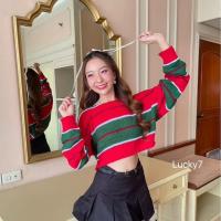 ราคา เสื้อครอปตัวสั้น ผ้าไหมพรม แขนยาว ลายขวาง Y62 Clothing Women ผู้หญิง Lady (1729927065381145350)