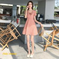 ราคา สไตล์เกาหลี เสื้อผ้าผู้หญิงเดรสน่ารักๆ สาวหวาน ชุดเดรสคอวี แขนสั้นลายสก๊อต เดรสออกเดท Clothing Dress Women Lady (1729647185278371917)