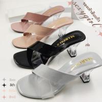 ราคา รองเท้าส้นแก้ว รุ่น B1024 รองเท้าส้นสูงผู้หญิง ดีไซน์สายคาดด้านหน้า พื้นนิ่ม ปลายเท้าเปิด ส้นปานกลาง (3-5 ซม.) ไซส์ 36-45 (1729529450196994711)