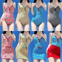 ราคา bikini girlชุดว่ายน้ำวันพีช+กระโปรง ทูพีช ชุดว่ายน้ำแฟชั่น ลายสก๊อตแฟชั่น ชายหาด ผูกที่ด้านหลัง beach (1731175615444453680)