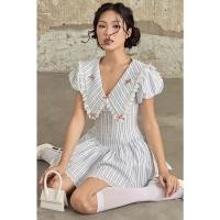 ราคา เดรสสไตล์กระโหลก ลายทางสีน้ำเงิน สำหรับผู้หญิง ใส่หน้าร้อน ลูกไม้เย็บปะติดปะต่อกันที่หวาน เดรสทรงเอ ทรงสลิมฟิต เรียบหรู (1731828941452183431)